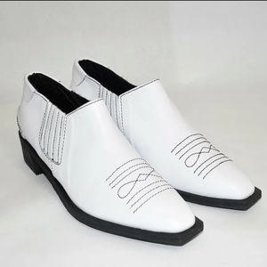 Reike Nen White Leather Western Style Shortie Bootie 39